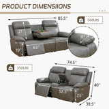 Leather Power Recliner Sofa Set with LED, Reclining Living Room Set, Power Recliner Couch and Loveseat with USB Port/Cup Holder/Storage (Leather Sofa and Loveseat, Light Grey) Plithzy