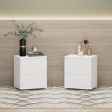 FUNISIR Nightstand with 2 Drawers, Modern Bedroom End Table with No Handle, Wooden Bedside Storage Cabinet, White FUNISIR