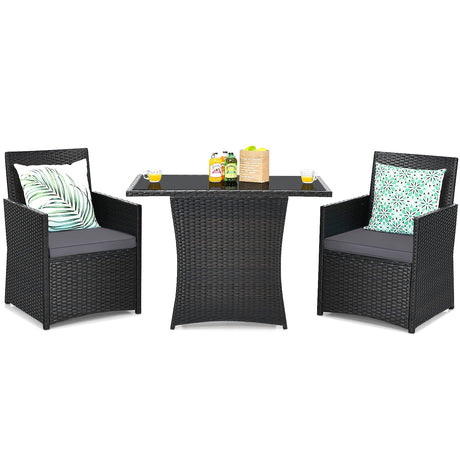 COSTWAY 3PCS Patio Rattan Furniture Set Cushion Sofa Armrest Garden Deck Gray COSTWAY