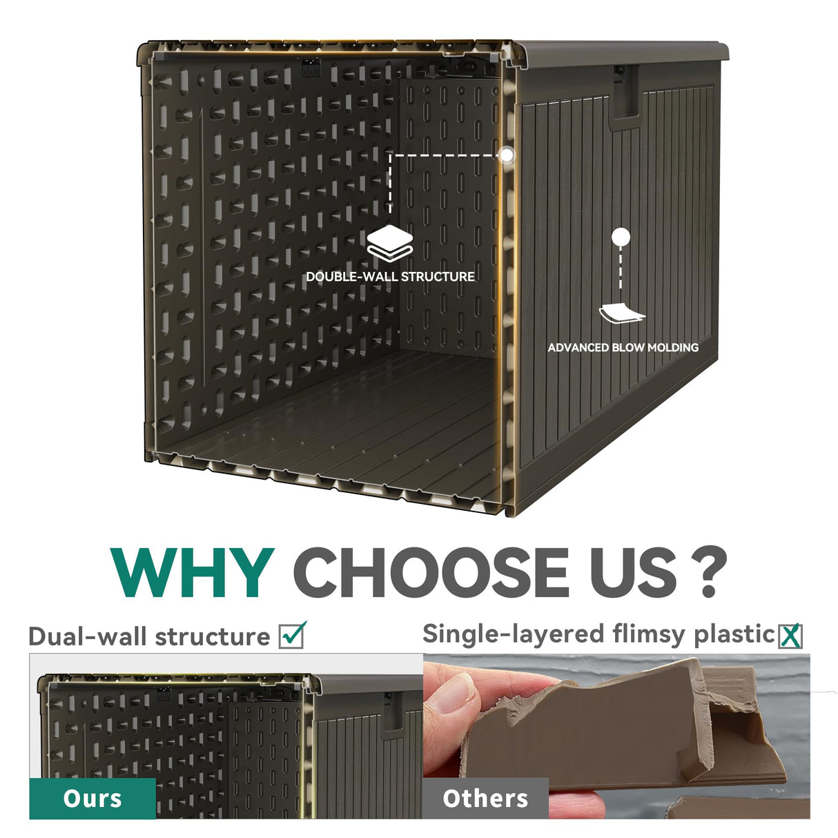 YITAHOME XXL 230 Gallon Large Deck Box,Outdoor Storage for Patio Furniture Cushions,Garden Tools and Pool Toys with Flexible Divider,Waterproof,Lockable (Light Brown) YITAHOME