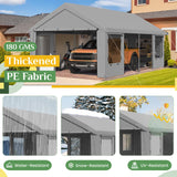 EROMMY 12' x 24' Heavy Duty Carport，Portable Garage with UV Protection & Steel Frame, Car Port with Removable Sidewalls, All-Season Car Canopy for Tractor, Truck, Boat, Outer Gray and Inner White EROMMY