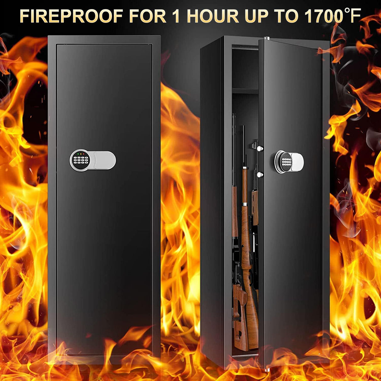[Upgraded] 6-8 Fireproof Gun Safe Rifle, 51" Deeper and Larger Long Gun Safes for Home, Heavy Duty Anti-Theft Gun Cabinets for Rifles with 3 Pistol Rack & Silent Mode (Us Stock) Tiskgg