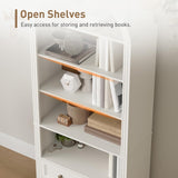 RALGEND Farmhouse Arched Bookshelf, 7 Tiers Arch Bookcase with 2 Spacious Drawers, Modern Book Shelf with Open Display Shelves and Storage Cabinet, for Office, Living Room, Kitchen, Walnut and White RALGEND