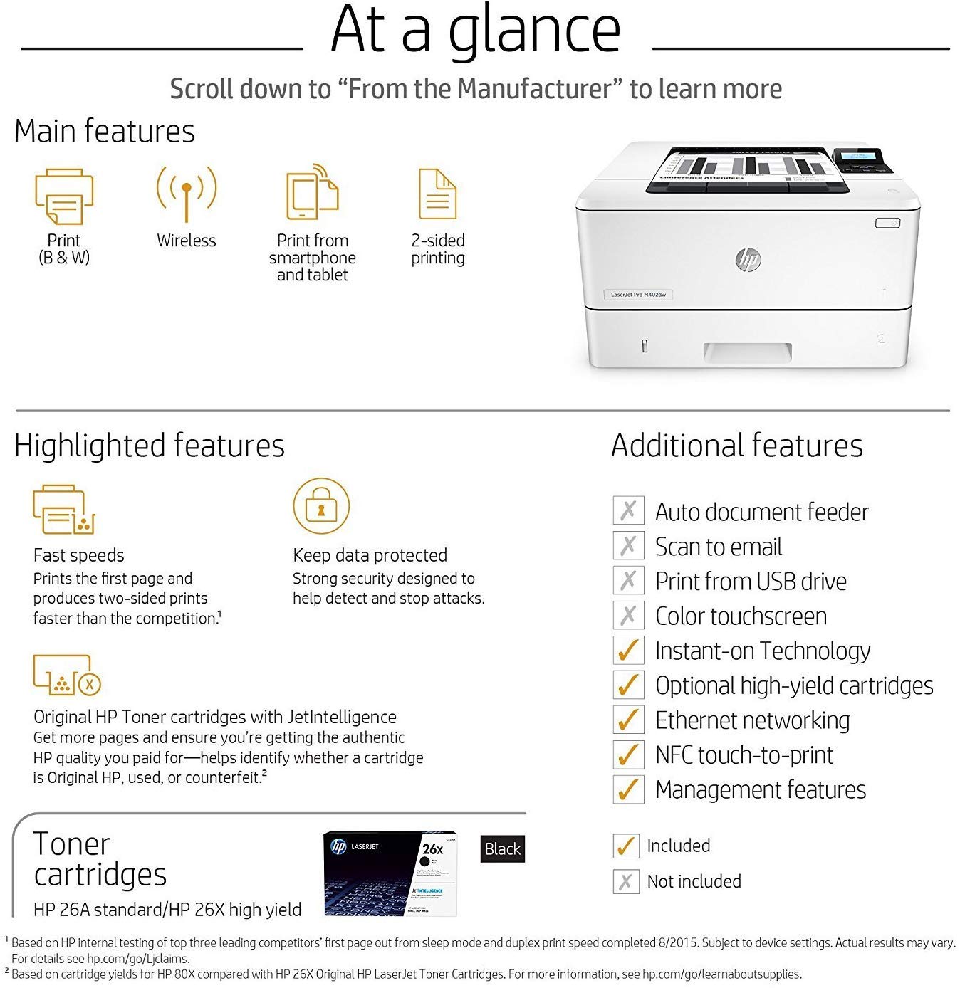 HP LaserJet Pro M402dn Monochrome Laser Printer with Built-in Ethernet & Double-Sided Printing, Amazon Dash replenishment ready (C5F94A), A4