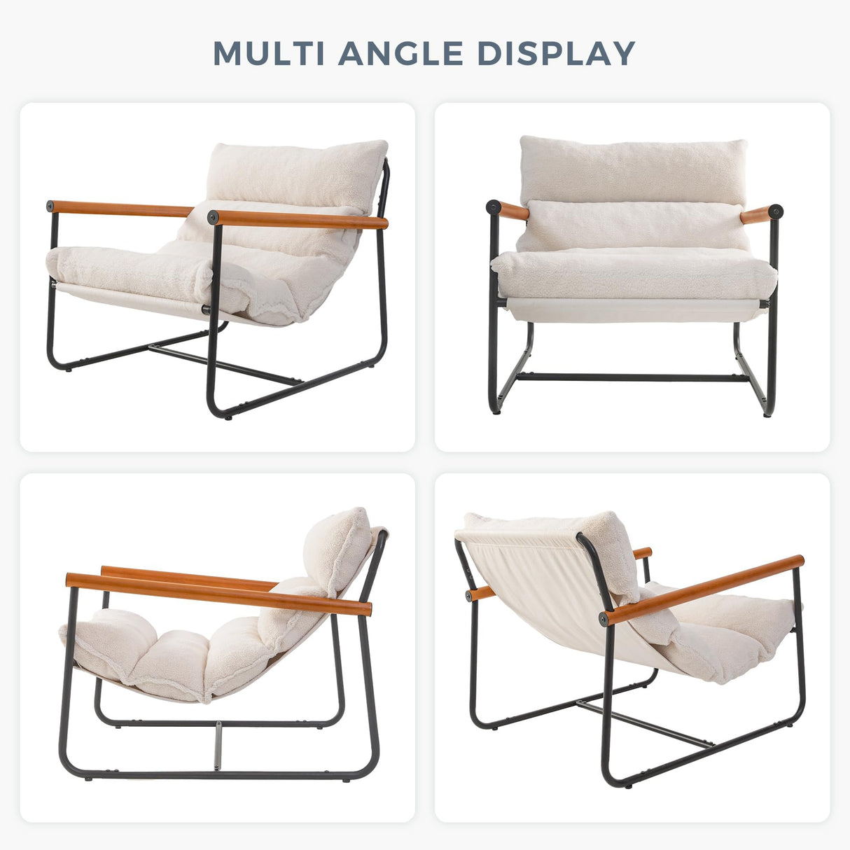 MAXYOYO Sherpa Accent Chair, Boucle Arm Chair Living Room Chair, Reading Accent Chair, Mid Century Modern Bedroom Chair,Teddy Armchair Wooden Arms Metal Frame MAXYOYO