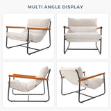 MAXYOYO Sherpa Accent Chair, Boucle Arm Chair Living Room Chair, Reading Accent Chair, Mid Century Modern Bedroom Chair,Teddy Armchair Wooden Arms Metal Frame MAXYOYO