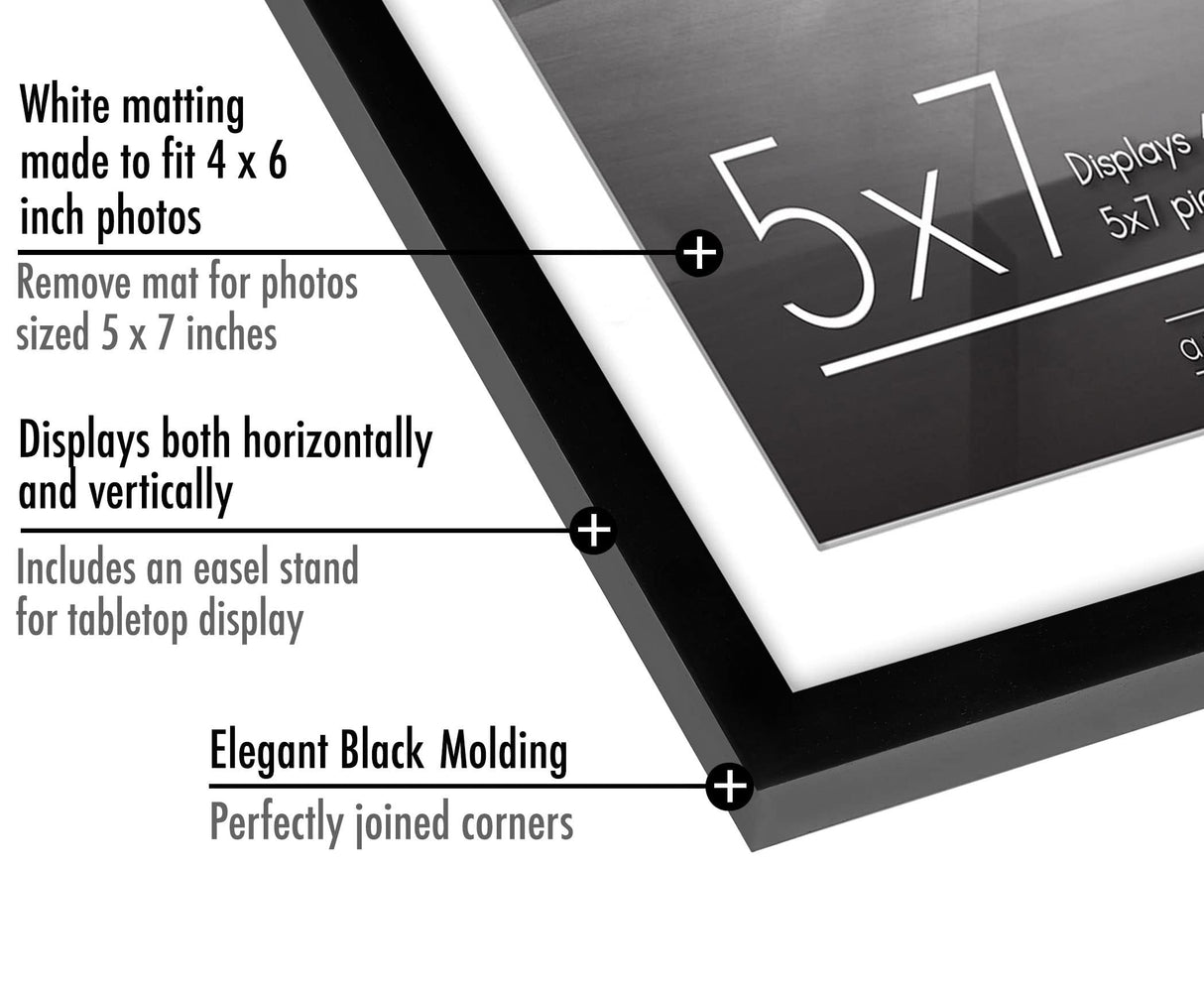 Americanflat 5x7 Picture Frame in Black - Set of 2 - Use as 4x6 Picture Frame with Mat or 5x7 Frame Without Mat - Thin Border Photo Frame with Shatter-Resistant Glass and Easel for Wall or Tabletop Americanflat