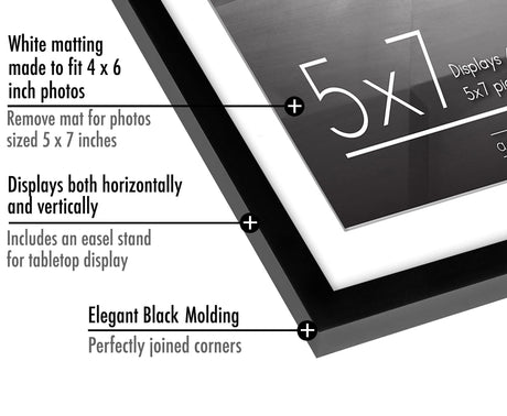 Americanflat 5x7 Picture Frame in Black - Set of 2 - Use as 4x6 Picture Frame with Mat or 5x7 Frame Without Mat - Thin Border Photo Frame with Shatter-Resistant Glass and Easel for Wall or Tabletop Americanflat