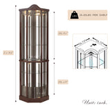 Lighted Corner Curio Cabinet with Tempered Glass Doors and Shelves, 72"H Glass Display Cabinet with Curved Top Carving, Light Bulb Included, Rack for Liquor Storage and Living Room (Dark Cherry) Eyisean