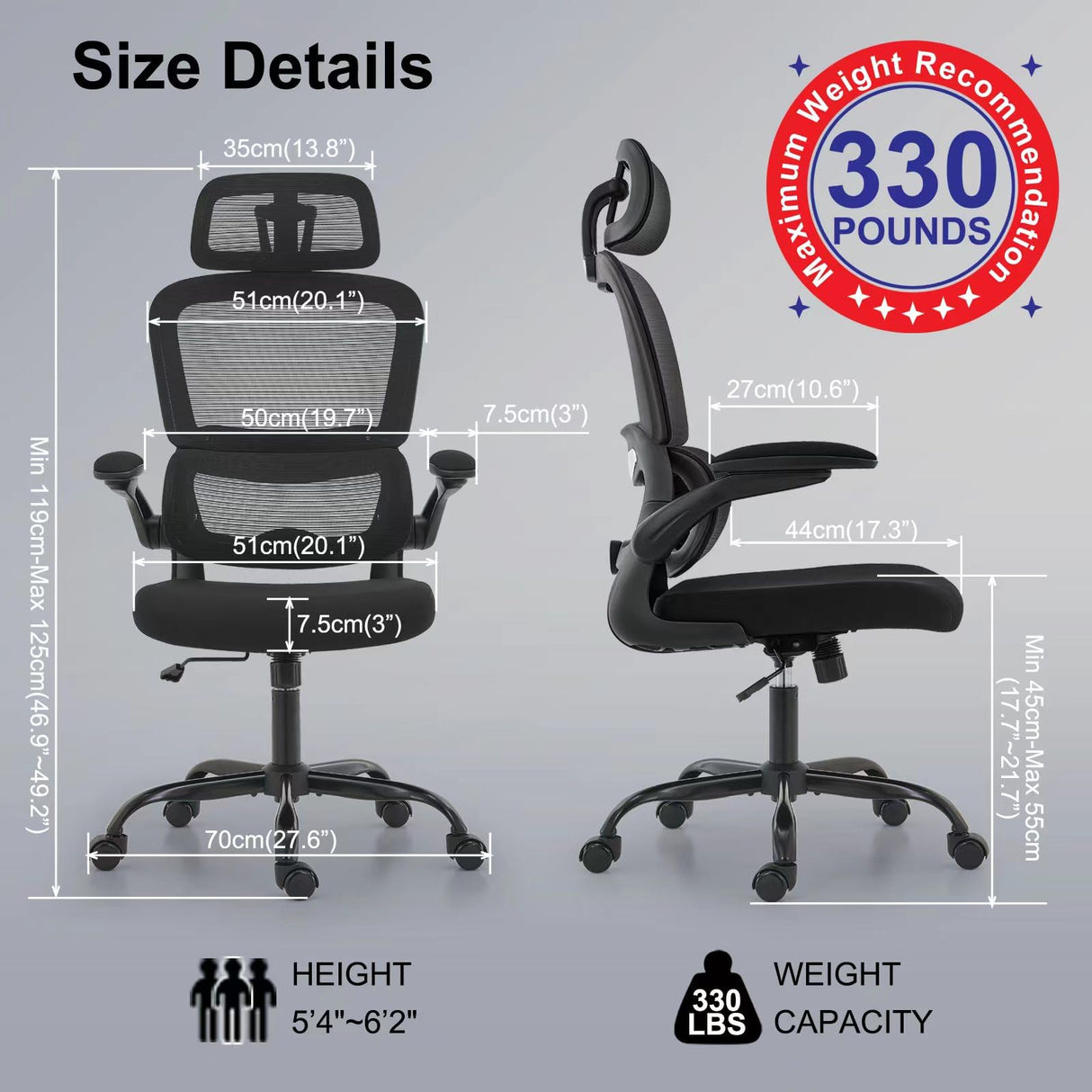 TRALT Office Chair Ergonomic Desk Chair, 330 LBS Home Mesh Office Desk Chairs with Wheels, Comfortable Gaming Chair, High Back Office Chair for Long Hours (Black) TRALT