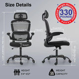 TRALT Office Chair Ergonomic Desk Chair, 330 LBS Home Mesh Office Desk Chairs with Wheels, Comfortable Gaming Chair, High Back Office Chair for Long Hours (Black) TRALT