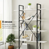 YITAHOME Industrial 5-Tier Bookshelf - Large Freestanding White Storage Unit with Sturdy Metal Frame YITAHOME