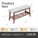 oakvivo Entryway Shoe Bench, 35.4" Bamboo Bench for Bedroom End of Bed, 2-Tier Shoe Rack with Cushion Padded Seat, Shoe Organizer Stable for Entry Hallway Living Room Bedroom, 35.4"W x11.2"D x 17.7"H oakvivo