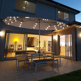 Tangkula 15 Ft Solar LED Patio Double-Sided Umbrella with Base, Outdoor Twin Umbrella, Extra Large Umbrella w/ 36 Solar Powered Lights & Crank System for Garden, Deck, Poolside, Patio (Tan) Tangkula