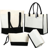 Sanwuta 4 Pack Sublimation Canvas Tote Bags DIY Canvas Makeup Bags Reusable Grocery Bags with Handles Cosmetic Bag(Black White) Sanwuta