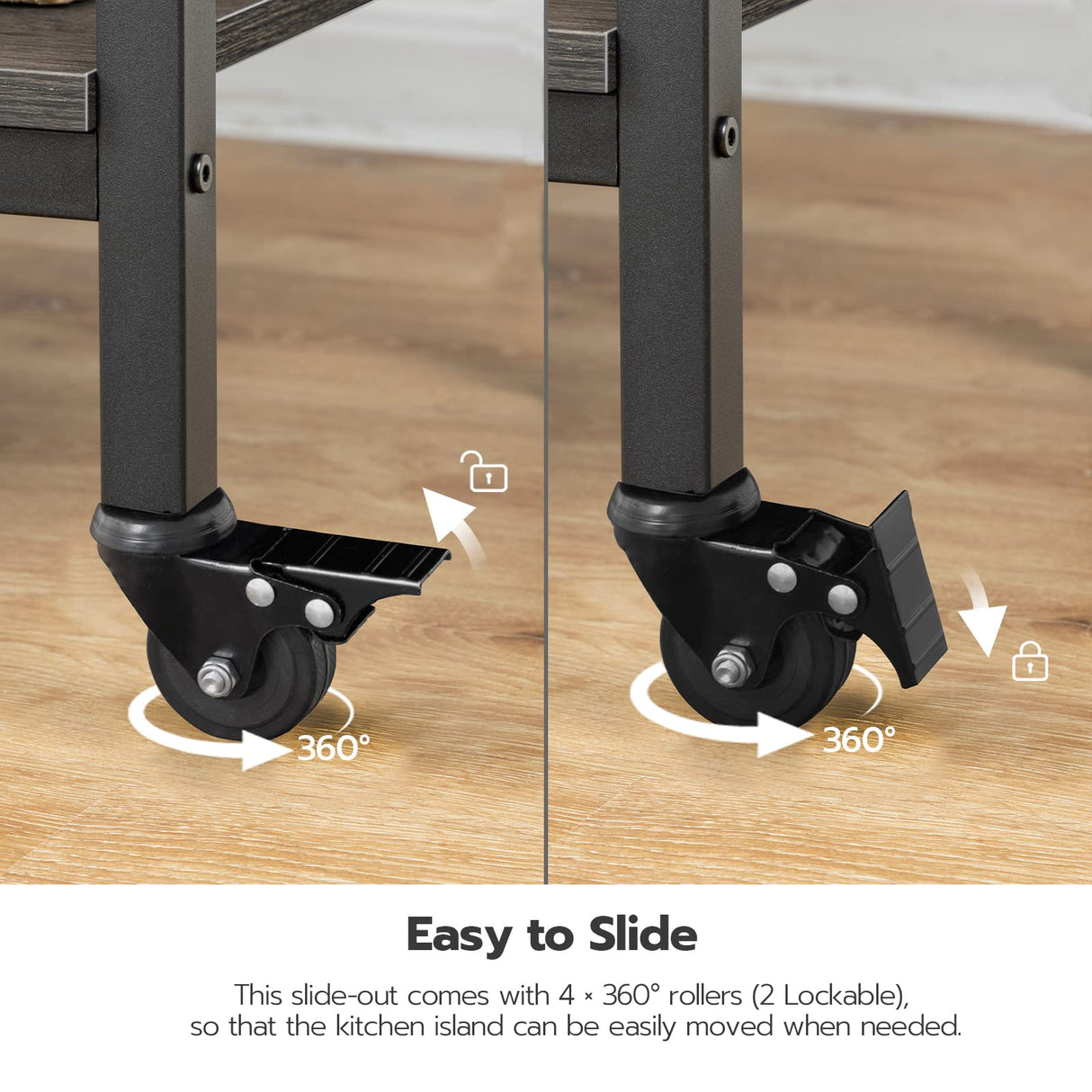 HOOBRO Kitchen Island with Storage,Industrial Kitchen Island on Wheels and Side Enclosures, 3 Tier Kitchen Cart with Large Workstation, Stable, Easy Assembly, Charcoal Gray and Black BC03ZD01 HOOBRO