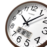 TIMESS Wall Clock, Classic Wood Style Finish, 11 Inch Non-Ticking Silent Battery Operated Quartz Analog with Perpetual Calendar and F° Temperature Display, Home, Office Décor (Wood Brown) TIMESS