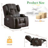 URRED Rocker Recliner Chair for Adults with Vibrating Massage and Heat, 270° Swivel Glider Rocking Chair Nursery Power Reclining Sofa with Ambient Lighting, Cup Holders, Faux Leather, Dark Brown URRED