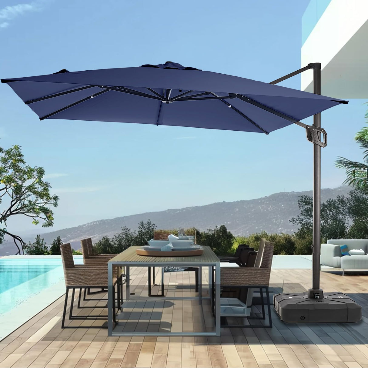 HOMSHADE 10FT Cantilever Patio Umbrellas, 360-Degree Rotation Large Aluminum Outdoor Umbrella, 5-Year Fade Resistance Offset Hanging for Patio Outdoor Pool Deck Garden(Navy) HOMSHADE