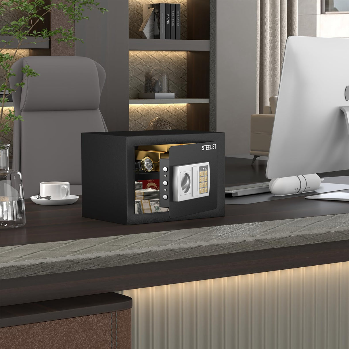 STEELIST 0.8 Cubic Fireproof Waterproof Safe, Security Digital Box with Removable Shelf, Cash Box for Home, Fireproof Safe for Documents, Jewelry, Gun, Valuables, Safety Box, Black STEELIST