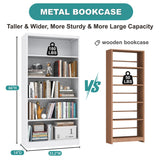 RpAosd 66" Tall Bookcase, 14" Deep 5-Tier Bookshelf with Adjustable Shelves, White Metal Bookshelves with Large Capacity, Heavy Duty Book Shelf for Storage, Library Bookcase Home Office, School RpAosd