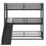 Mental Triple Bunk Bed with Slide, Twin XL Over Twin XL Over TwinXL Triple Bunk Bed with Safety Guardrails, Heavy-Duty Bunkbeds with Noise-Reduced Design, No Box Spring Needed, Black Harper & Bright Designs