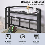 HAVONIZD Twin Size Bed Frame - Storage Headboard with Charging Station & Galaxy Aurora Projector, 14 Inch Sturdy Metal Platform Bed Frame No Box Spring Needed, Easy Assembly, No Noise, Black HAVONIZD