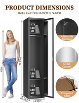 VCGGAIP Metal Locker 0rganizer for Employees with Lock, Amber Glass Door Cabinet with Mirror,Lockable Lifetime Locker for Home, Office, Gym, School, Garage,Black (Single Door, Black) VCGGAIP