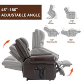 RHHVVR Dual Motor Power Lift Recliner Chair, Lay Flat Recliner Chair with Massage and Heat Remote Control for Adult Elderly, Large Electric Faux Leather Lift Chair, Extended Footrest, Brown RHHVVR