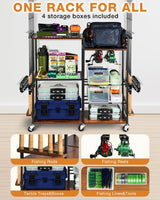 Ghosthorn Fishing Rod Holders for Garage Fishing Pole Rack Containers Included, up to 10 Rods Tackle Box Reel Storage Fishing Rod Rack Rotating Cart Fishing Gear Equipment Organizer Ghosthorn