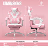 Dowinx Gaming Chair with Footrest, Big and Tall Gaming Chair for Heavy People, Computer/PC Gamer Chair for Adult with Massage (Pink) Dowinx