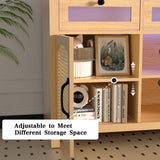 Yeyawomy Rattan Tall Entertainment Center for 65 inch TV, Modern TV Stands for Living Room,Tall TV Stand with LED lights, Storage Cabinet,Adjustable Shelf,Media Console,Wood TV Consoles Yeyawomy