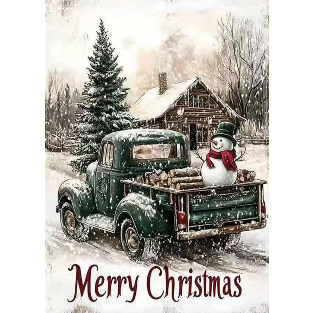 GEMFAMILY Christmas Green Truck Diamond Art Kits for Adults,5D Diamond Painting Kits for Beginner,DIY Full Round Drill Winter Diamond Dot Painting for Home Wall Decor 12x16 Inch GEMFAMILY