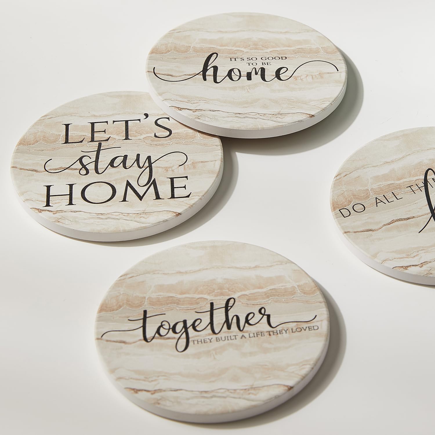 Hoomey Coasters for Drinks, Set of 6 Absorbent Drink Coasters with Holder, Rustic Ceramic Drink Coasters with Cork Backing for Table Protection, Housewarming Gifts, Farmhouse Décor - WoodArtSupply