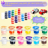 WOWOSS 14 Pcs Wooden Cars to Paint, Unfinished Craft Toys for Students, Race Car Party Favors, With 3 Sets of Paint & 5 Car Sticker Sheets WOWOSS