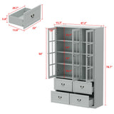 Homsee 78.7" H Bookcase Bookshelf with 8-Tier Shelves, 4 Drawers & 3 Glass Doors, Wooden Display Storage Cabinet for Home Office, Living Room, Green Grey Homsee