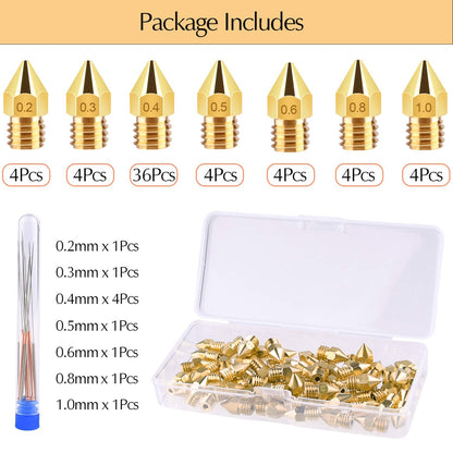 TUPARKA 70Pcs 3D Printer Nozzle Kit MK8 Extruder Nozzles Brass Print Head 0.2mm, 0.3mm, 0.4mm, 0.5mm, 0.6mm, 0.8mm, 1.0mm with Storage Box Compatible with 3D Printer Makerbot Creality CR-10 E - WoodArtSupply