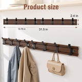 HAVEDAWN Adjustable Coat Rack Wall Mount, Coat Hooks with 8 Sliding Dual-Tier Hooks, Heavy Duty Hanger for Jackets, Hats, Solid Pine Wood & Metal, Farmhouse Chic Entryway Organizer, Easy Install HAVEDAWN