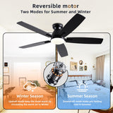 NKPU Ceiling Fans with Lights, 52 Inch Low Profile Ceiling Fan with Light and Remote Control, Flush Mount, DC Reversible Motor, Dimmable LED Black Ceiling Fans for Bedroom,Indoor/Outdoor Patio Use NKPU