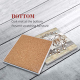Britimes Coaster for Drinks Set of 6, Worn Wood Absorbent Square Ceramic Stone Mat, with Cork Base and Metal Holder, Gift for Housewarming Room Bar Decor Britimes