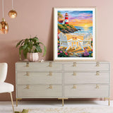 Miwixy Beach Diamond Art Kits for Adults,Lighthouse Sunset Diamond Painting Kits,5D Full Drill Diamond Dots Paintings,Round Diamond Art Canvas for Beginners Home Wall Decor 12 x 16 Inch Miwixy