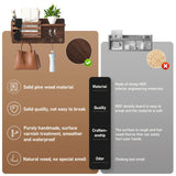 Key Holder Wall Mount, Key and Mail Holder for Wall, Wall Key Holder with Shelf and 6 Large Hooks for Bags, Coats, Umbrella, Wood Key Shelf for Entryway, 4 Small Key Hook, Wallet/Dog Leash Holder,Pine Longtor