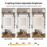 ARTETHYS Vanity Desk with Slide Mirror and Lights Farmhouse Makeup Vanity Set with Chair Small Dressing Table with Drawer for Bedroom, White and Brown ARTETHYS