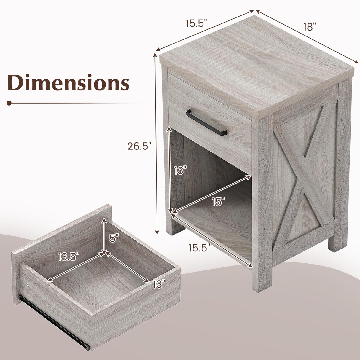 Giantex Farmhouse Nightstand, Wooden Bedside Table with Storage Drawer & Open Shelf, End Side Table, Rustic Night Stand for Small Space Bedroom & Home Office, Antique Brush White Giantex