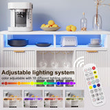 Fluted Home Bar Wine Cabinet with LED Light, Charging Station, Wine Rack - Buffet Cabinet with Storage, Coffee Bar Table, Stylish Fluted Credenza Cabinet for Modern Home Kitchen 47.2" White Svimi