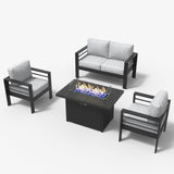LayinSun Aluminum Furniture Set with Fire Pit Table, 4 Pieces Patio Sectional Conversation Chat Sofa Modern Seating Set LayinSun