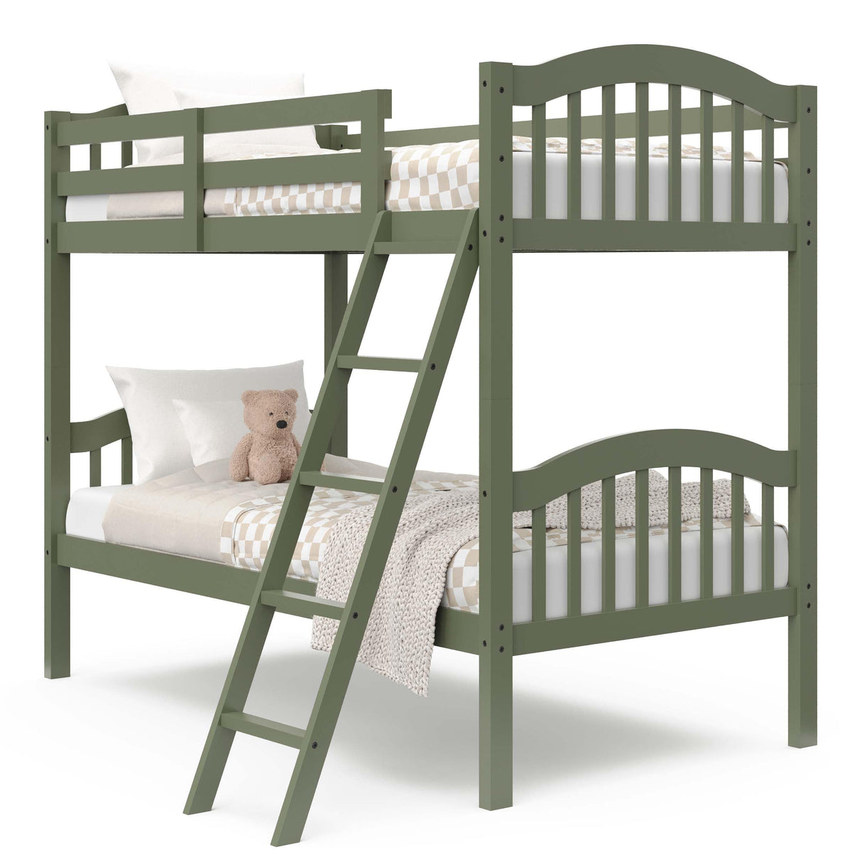 Storkcraft Long Horn Twin-Over-Twin Bunk Bed (Olive) - GREENGUARD Gold Certified, Converts to 2 Individual Twin Beds, Wood Slats, Bunk Bed Twin Over Twin for Kids, Ideal for Kids Storkcraft