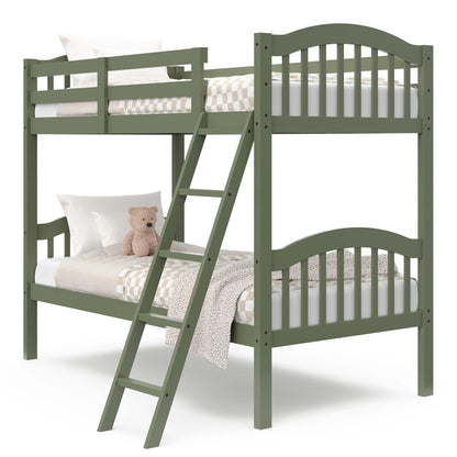 Storkcraft Long Horn Twin-Over-Twin Bunk Bed (Olive) - GREENGUARD Gold Certified, Converts to 2 Individual Twin Beds, Wood Slats, Bunk Bed Twin Over Twin for Kids, Ideal for Kids