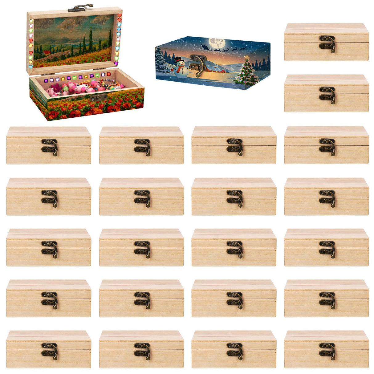 Hoemwarm 24 Pack Unfinished Wood Box with Hinged Lid, 6 x 4 x 2 Inch Storage Small Wooden Boxes for Craft Kids Christmas Gift Paint DIY Unpainted Jewellery Organizing Box Art Box, Home Storage Decor Hoemwarm