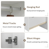 iPormis Armoire Wardrobe Closet with 2 Drawers, Modern Wooden Bedroom Armoire with Doors, Clothing Storage Cabinet with Aluminum Hanging Rod, Wardrobe Storage with Strong Door Closure, White iPormis